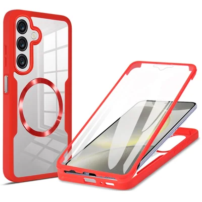 For Samsung Galaxy A35 5G Magnetic Case CD Vein PC+TPU+Acrylic Full Protection Phone Cover - Red