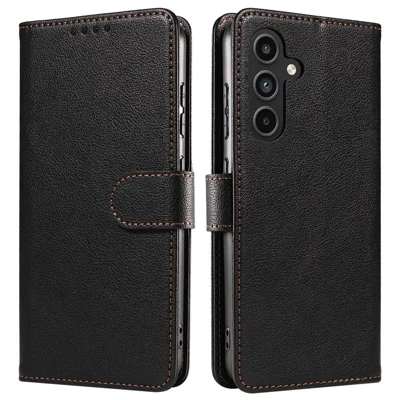 For Samsung Galaxy A16 4G  /  A16 5G Leather Case Litchi Texture RFID Blocking Wallet Stand Phone Cover - Black