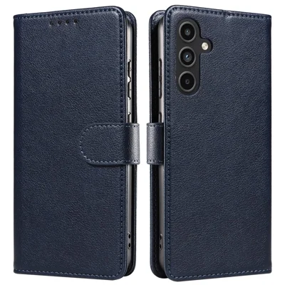 For Samsung Galaxy A35 5G Leather Case Litchi Texture RFID Blocking Wallet Stand Phone Cover - Blue