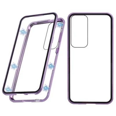 For Samsung Galaxy S25+ Full Body Case Magnetic Tempered Glass Double-Sided Phone Case - Purple