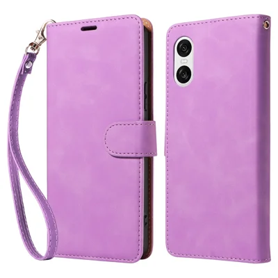 For Sony Xperia 10 VI Case with Thickened Strap RFID Blocking Wallet Stand Leather Flip Phone Cover - Purple