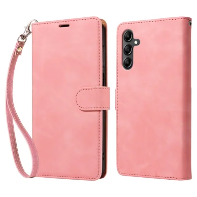 For Samsung Galaxy A25 5G (Global) (161.0 x 76.5 x 8.3mm) Case with Thickened Strap RFID Blocking Wallet Stand Leather Flip Phone Cover - Pink