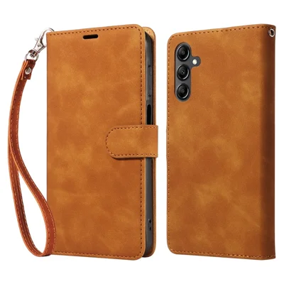 For Samsung Galaxy A35 5G Case with Thickened Strap RFID Blocking Wallet Stand Leather Flip Phone Cover - Brown