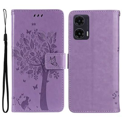 For Motorola Moto G35 5G Phone Case with Stand Cat Tree Pattern Leather Wallet Mobile Cover  - Light Purple