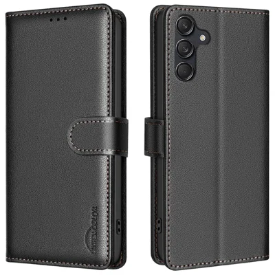 BINFEN COLOR BF32 For Samsung Galaxy A36 5G Leather Case Wallet RFID Blocking Phone Cover - Black