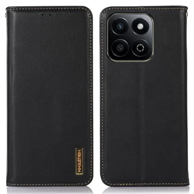 KHAZNEH For Honor X7c 5G / X7c 4G / 200 Smart 5G / Play 60 Plus 5G Case Genuine Cow Leather Wallet Phone Cover Nappa Texture - Black
