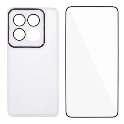 WANLONFENG DKSM Series for Xiaomi 14T TPU Case Electroplated Frame with Tempered Glass - Transparent White