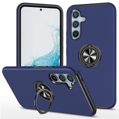 For Samsung Galaxy S25 Case PC+TPU Phone Cover with Rotatable Ring Holder - Blue