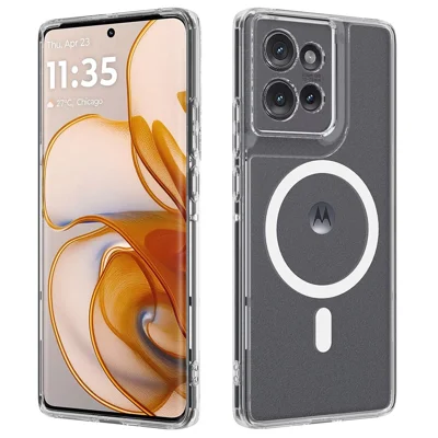 For Motorola Edge 50 5G Clear Case TPU + Acrylic Magnetic Phone Cover