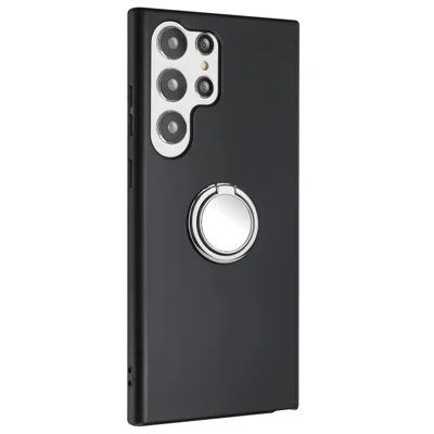 For Samsung Galaxy S25 Ultra Matte Case Ring Kickstand Soft TPU Phone Cover - Silver