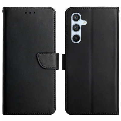 HT02 For Samsung Galaxy S25+ Case Genuine Cow Leather Phone Cover Nappa Texture - Black