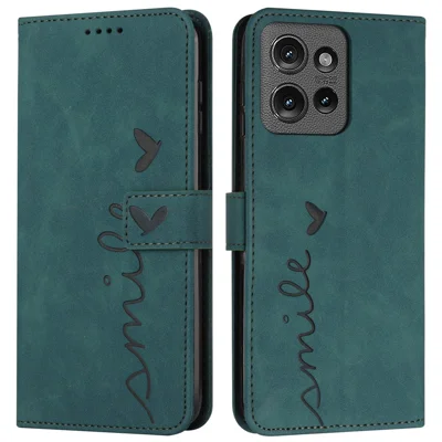 Voor Motorola Edge 50 5G Hoesje met Standfunctie PU Leren Telefoonhoes met Afdrukpatroon - Groen