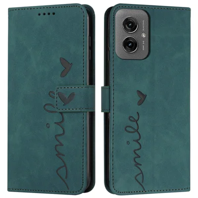 For Motorola Moto G55 5G Case Viewing Stand PU Leather Phone Cover Imprinted Pattern - Green