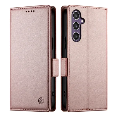 DF-010 For Samsung Galaxy S25 Stand Case PU Leather Wallet Phone Cover - Rose Gold