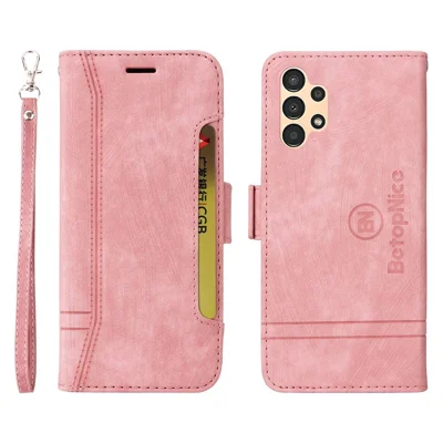 BETOPNICE 001 For Samsung Galaxy A13 4G / A13 5G / A04 4G (164.4mm) / A04s 4G (164.7mm) / M13 5G PU Leather Cover Stitching Line with Strap - Pink