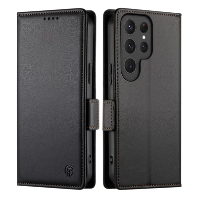 DF-010 For Samsung Galaxy S25 Ultra Stand Case PU Leather Wallet Phone Cover - Black