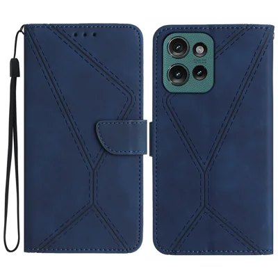 HT05 For Motorola Moto G75 5G Case Skin-Touch Lines PU Leather Flip Phone Cover - Blue