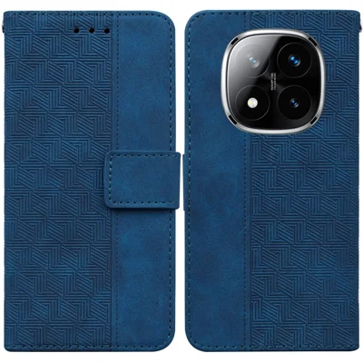 Til Xiaomi Redmi Note 14 Pro 5G / Poco X7 5G Tasker med geometrisk mønster i læder med pennebælge og håndbøjle - Blå