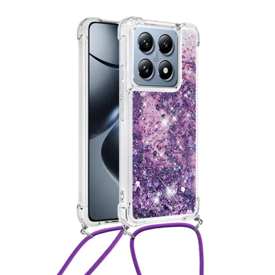 For Xiaomi 14T Pro / Xiaomi 14T TPU Case Quicksand Design Phone Cover with Lanyard - Dark Purple / Hearts