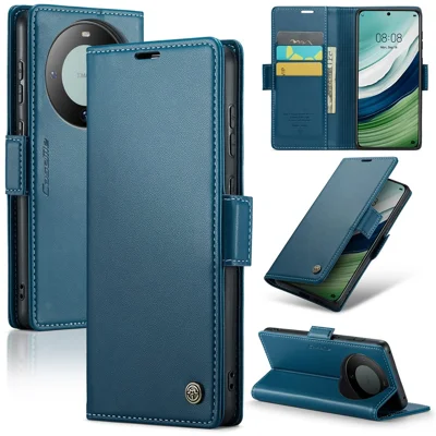 CASEME For Huawei Mate 60 Leather Case  023 RFID Blocking 3 Card Slot Mobile Cover - Blue