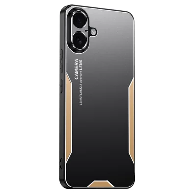 For iPhone 16 Phone Case Aluminium Alloy TPU PC Back Cover - Gold