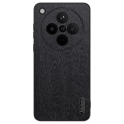 For Oppo Find X8 5G Case Wood Texture PU Leather Coated PC+TPU Phone Cover - Black