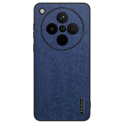 For Oppo Find X8 5G Case Wood Texture PU Leather Coated PC+TPU Phone Cover - Blue