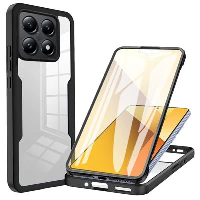 For Xiaomi 14T Pro Case Acrylic+TPU Clear Phone Cover with PET Screen Film - Black