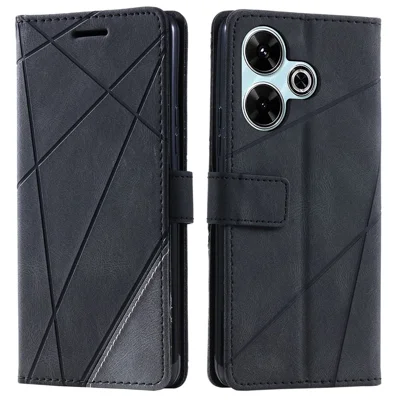 Leather Case for Xiaomi Redmi 13 5G / 4G / Poco M6 4G / Redmi Note 13R 5G Splicing Wallet Phone Cover - Black
