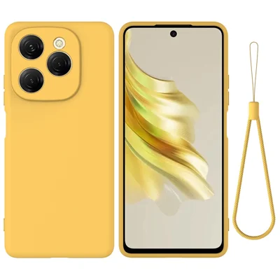 For TECNO Spark 20 Pro 5G Case Liquid Silicone Anti-Scratch Phone Cover with Hand Strap - Yellow