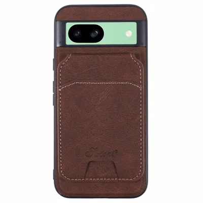 SUTENI H16 For Google Pixel 8a Magnetic Case Kickstand Phone Cover Detachable Card Holder - Brown