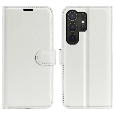 Til Samsung Galaxy S25 Ultra Etui med Løvetræsstruktur, Stødfast, Læder, Wallet, Telefondæksel - Hvid