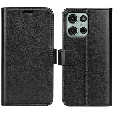 For Motorola Moto G75 5G Wallet Case Crazy Horse Texture Stand Leather Phone Cover - Black