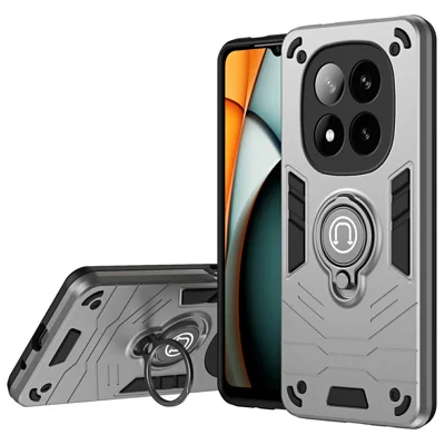 For Xiaomi Redmi Note 14 Pro+ 5G Case with Ring Kickstand PC+TPU Shockproof Phone Cover - Grey