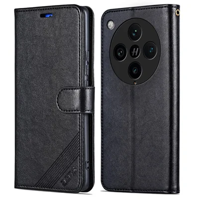 AZNS For Oppo Find X8 Pro 5G Case Anti-Scratch PU Leather Stand Wallet Phone Cover - Black