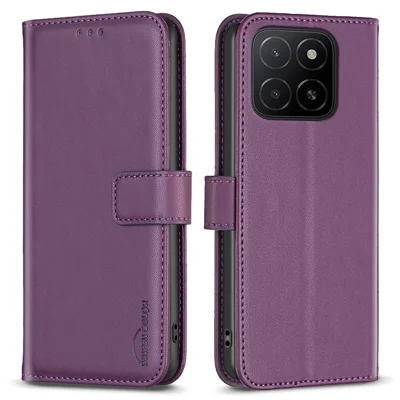 BINFEN COLOR BF17 For Honor X5b Etui Portfelik z Funkcją Folio z Skóry - Ciemnopurpurowy