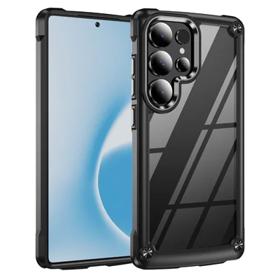 For Samsung Galaxy S25 Ultra Case Anti-Drop Alloy Lens Frame PC+TPU Phone Cover - Black