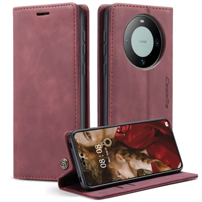 CASEME For Huawei Mate 60 Pro+ / Huawei Mate 60 Pro Case  013 Series Card Holder Stand Leather Phone Cover - Red