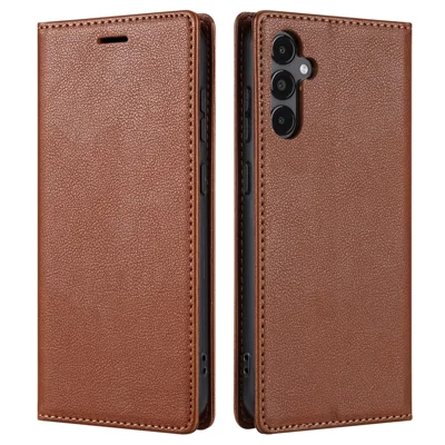 For Samsung Galaxy S25+ Wallet Case Magnetic Closure PU Leather Phone Cover - Brown