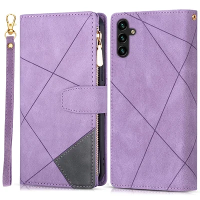 For Samsung Galaxy S24 FE Wallet Case Color Splicing Leather Phone Cover with Stand - Purple