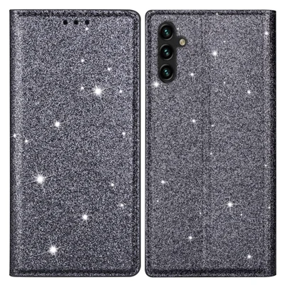 For Samsung Galaxy S25+ Case Glittery PU Leather+TPU Card Slot Phone Cover - Grey
