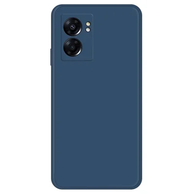 For Oppo A57 (2022) 5G / A77 5G Bump Proof Rubberized TPU Phone Case with Microfiber Lining Straight Edge Cell Phone Back Cover - Dark Blue