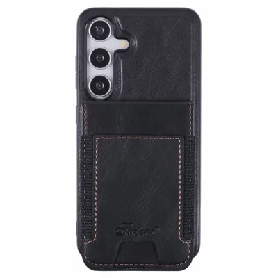 SUTENI H17 For Samsung Galaxy S24+ Magnetic Case Card Holder Kickstand Phone Cover - Black