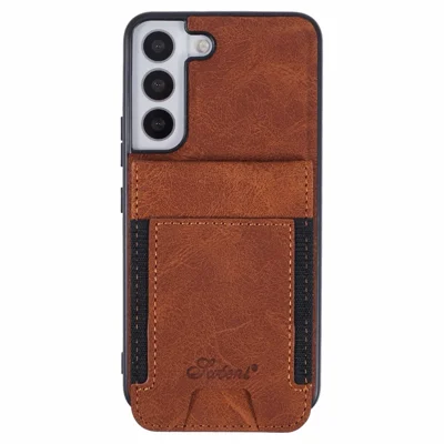 SUTENI H17 Voor Samsung Galaxy S22+ 5G Magnetisch Hoesje met Kaartslots Leder+TPU Zitsteun Telefoonhoes - Kaki