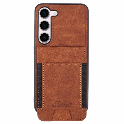 SUTENI H17 voor Samsung Galaxy S23+ Magnetisch Hoesje met Kaarthouders Leder+TPU Zwenkhoes - Kaki