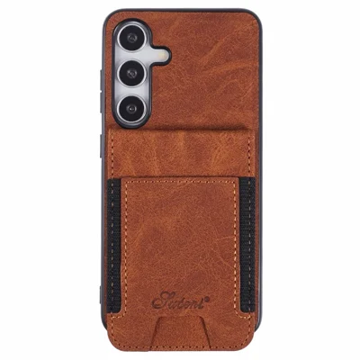 SUTENI H17 Voor Samsung Galaxy S24+ Magnetisch Hoesje met Kaartslots Leder+TPU Zwenkhoesje - Kaki