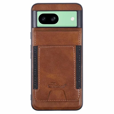 SUTENI H17 For Google Pixel 8a Magnetic Case Card Holder Kickstand Phone Cover - Brown