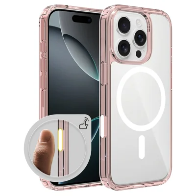 Bulk Purchasing For iPhone 16 Pro Case Compatible with MagSafe TPU+PC Phone Cover with Camera Control Button - Transparent Pink