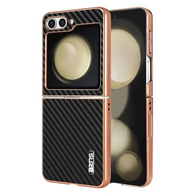 AZNS For Samsung Galaxy Z Flip5 5G Case Electroplating Carbon Fiber Texture PU+PC Phone Cover - Black