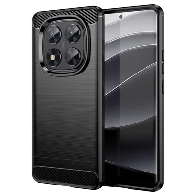 Til Xiaomi Redmi Note 14 Pro 5G / Poco X7 5G Skærmehættesæt med Kulfiberstruktur i TPU med Satineret Overflade - Sort
